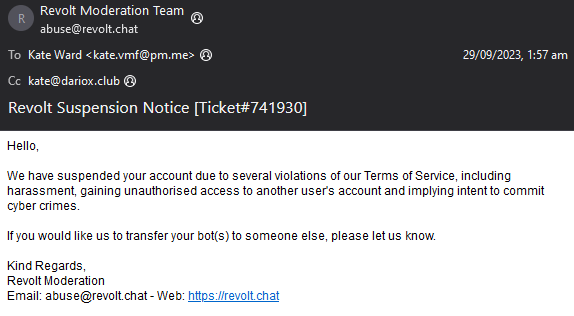 screenshot showing that my revolt account has been terminated